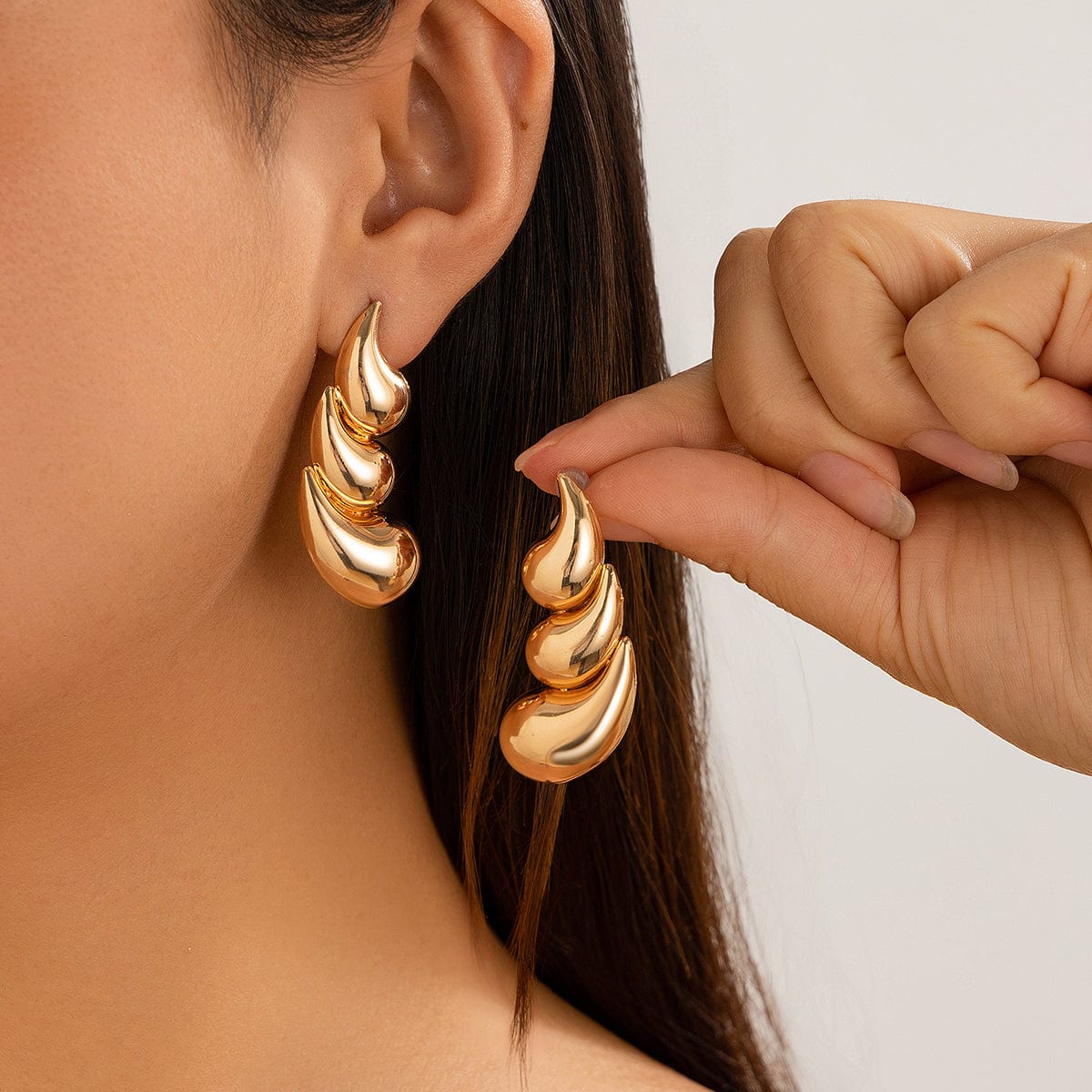 Chunky Geometric Gold Silver Plated Waterdrop Earrings