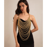 Thumbnail for Chunky Gold Silver Plated Beaded Backless Body Chain Bra