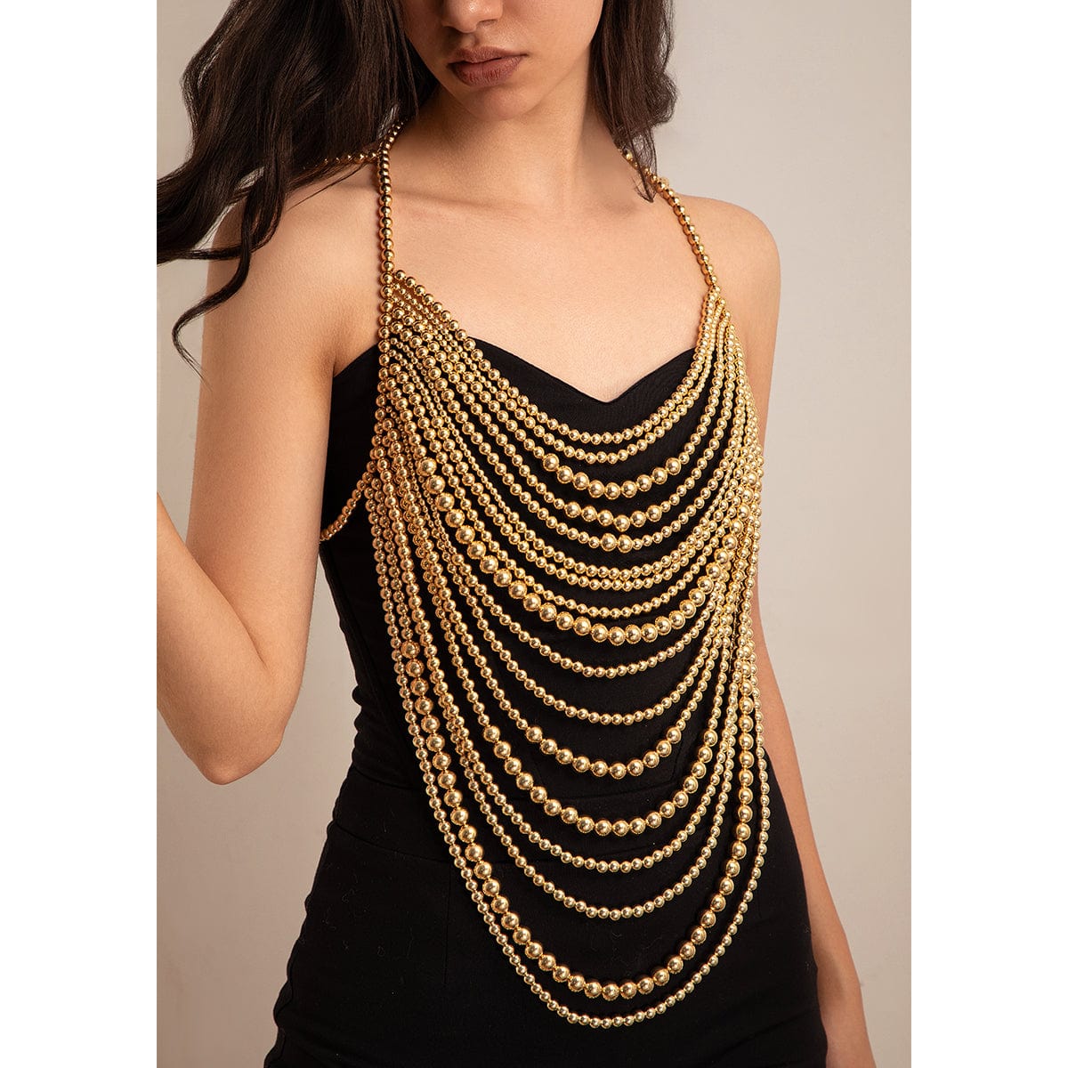 Chunky Gold Silver Plated Beaded Backless Body Chain Bra