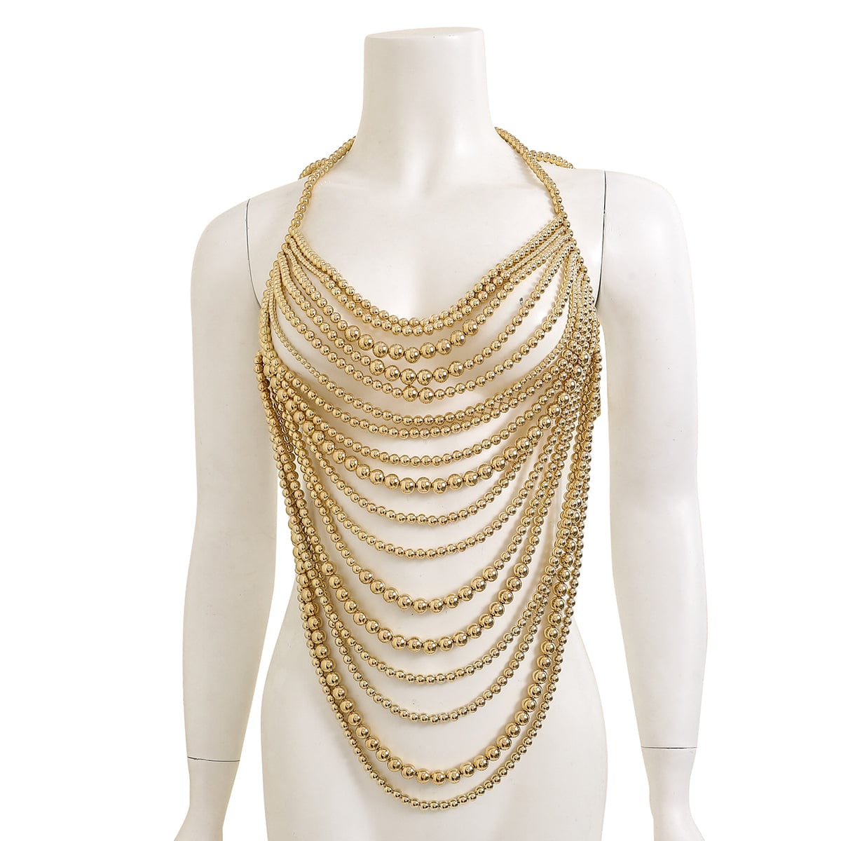 Chunky Gold Silver Plated Beaded Backless Body Chain Bra