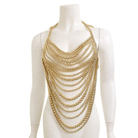 Thumbnail for Chunky Gold Silver Plated Beaded Backless Body Chain Bra