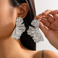 Thumbnail for Chunky Gold Silver Plated Lotus Leaf Stud Earrings