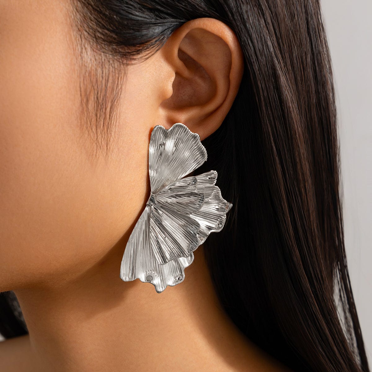 Chunky Gold Silver Plated Lotus Leaf Stud Earrings