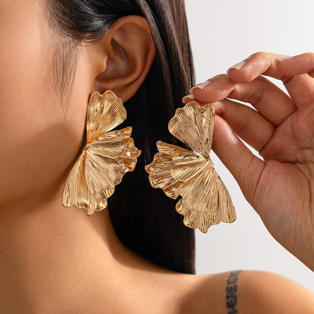 Chunky Gold Silver Plated Lotus Leaf Stud Earrings