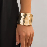 Thumbnail for Chunky Gold Silver Plated Ripple Wide Cuff Bangle Bracelet