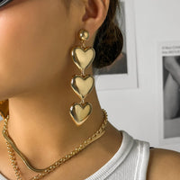 Thumbnail for Chunky Gold Silver Tone Dangle Heart Earrings - ArtGalleryZen