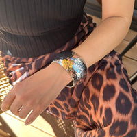Thumbnail for Chunky Gold Silver Tone Hammered Wide Cuff Bangle Bracelet - ArtGalleryZen
