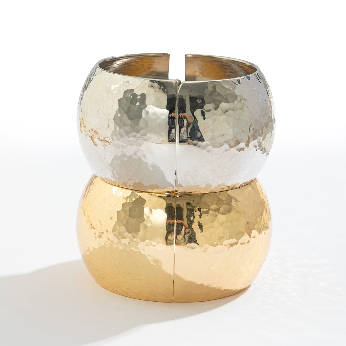 Chunky Gold Silver Tone Hammered Wide Cuff Bangle Bracelet - ArtGalleryZen