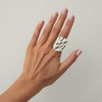Thumbnail for Chunky Gold Silver Tone Pleated Square Ring - ArtGalleryZen