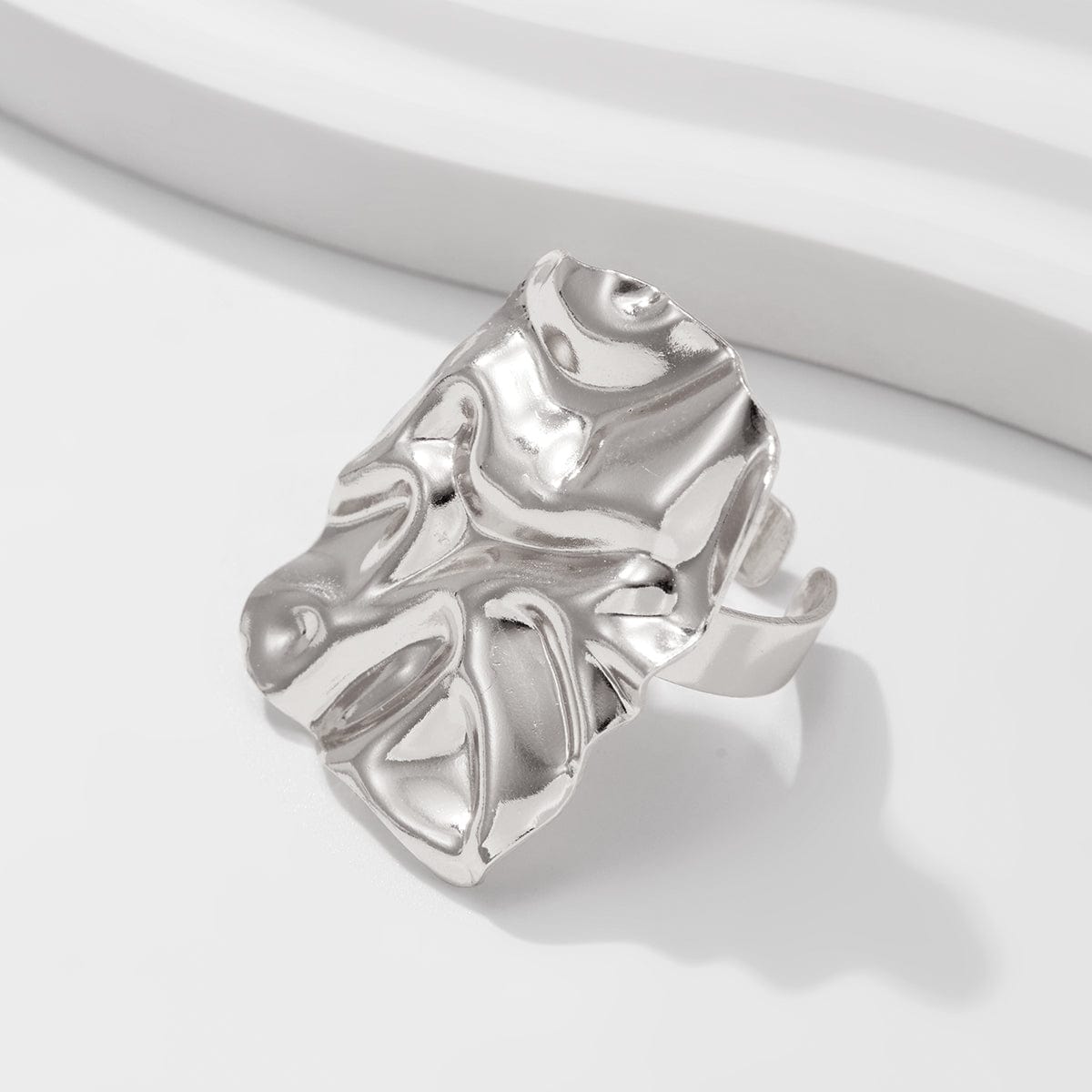 Chunky Gold Silver Tone Pleated Square Ring - ArtGalleryZen