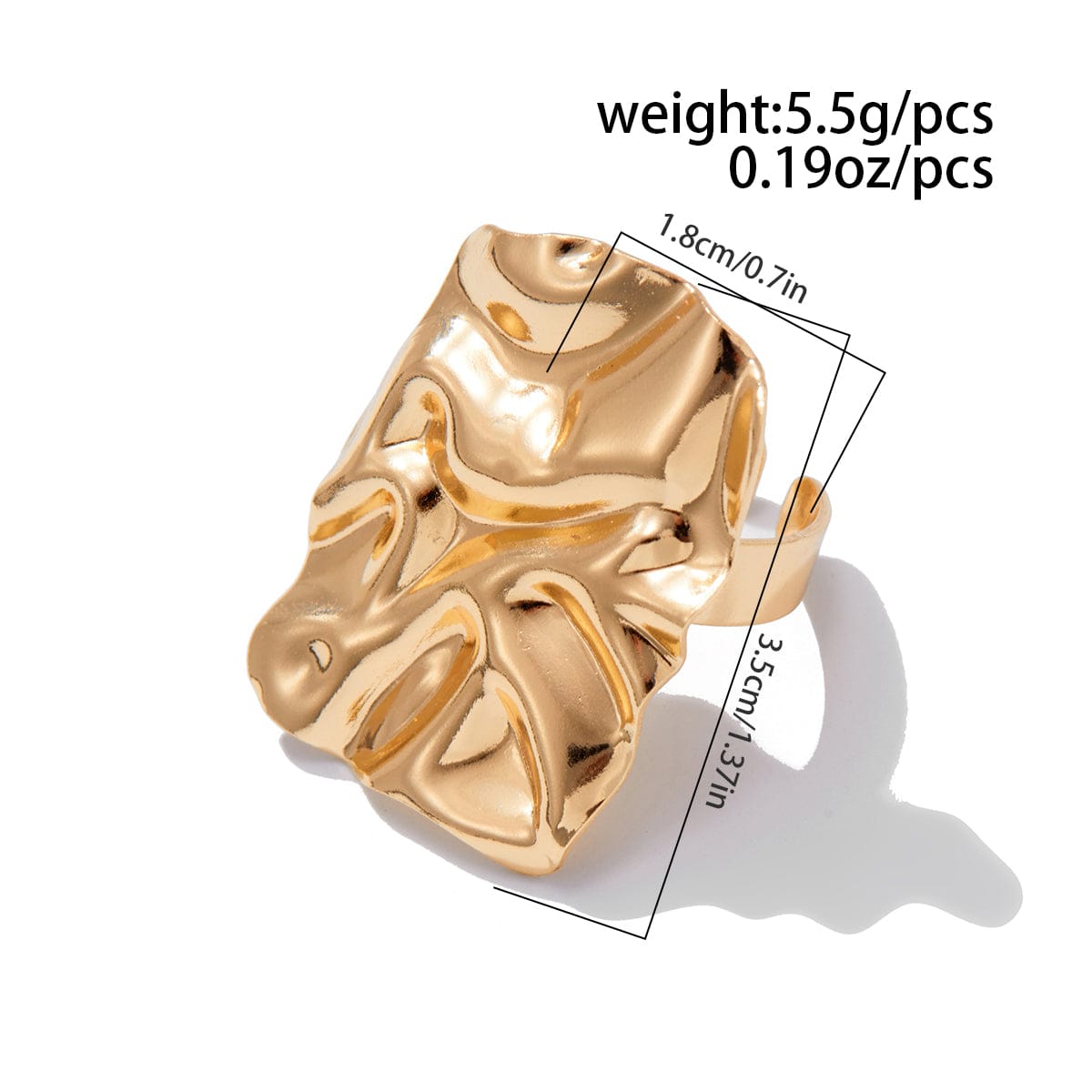 Chunky Gold Silver Tone Pleated Square Ring - ArtGalleryZen