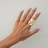 Thumbnail for Chunky Gold Silver Tone Pleated Square Ring - ArtGalleryZen