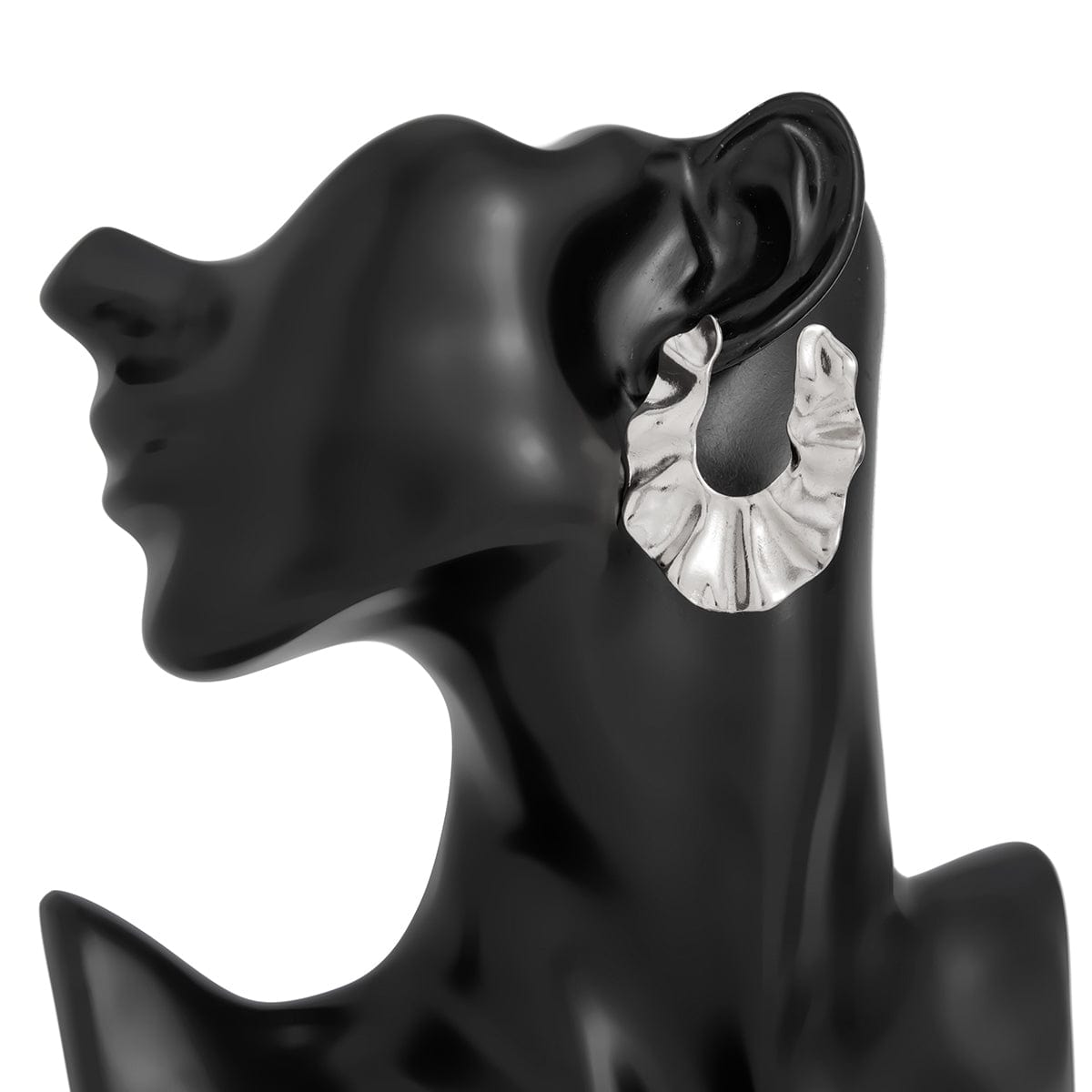 Chunky Gold Silver Tone Pleated U Shaped Stud Earrings - ArtGalleryZen