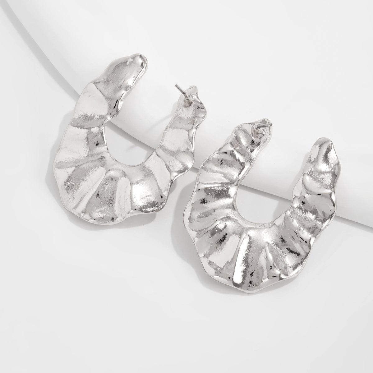 Chunky Gold Silver Tone Pleated U Shaped Stud Earrings - ArtGalleryZen