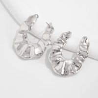 Thumbnail for Chunky Gold Silver Tone Pleated U Shaped Stud Earrings - ArtGalleryZen