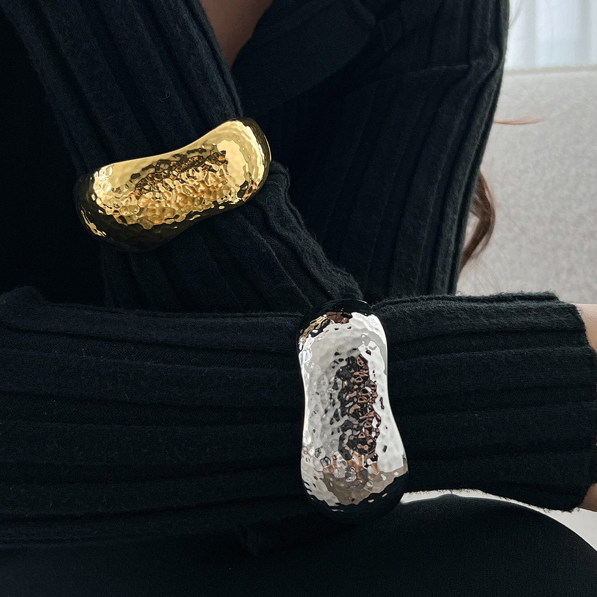 Chunky Irregular Curved Wide Cuff Bangle Bracelet - ArtGalleryZen