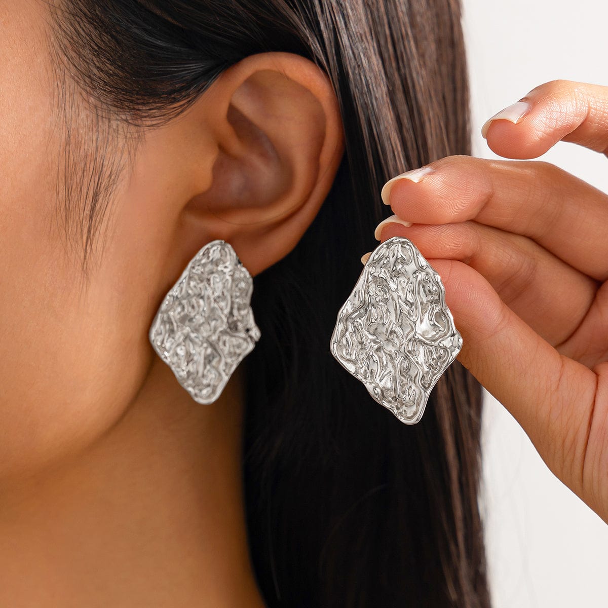 Chunky Irregular Textured Square Stud Earrings