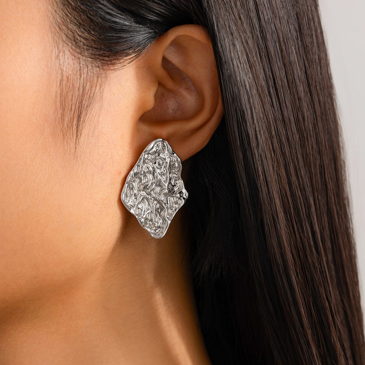 Chunky Irregular Textured Square Stud Earrings