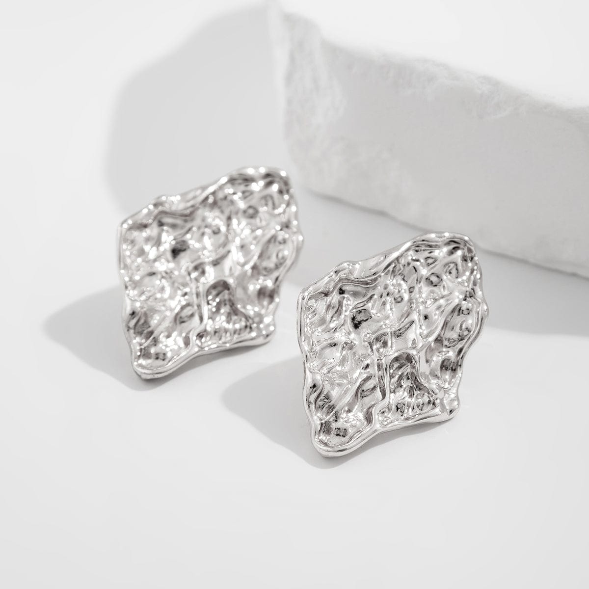 Chunky Irregular Textured Square Stud Earrings