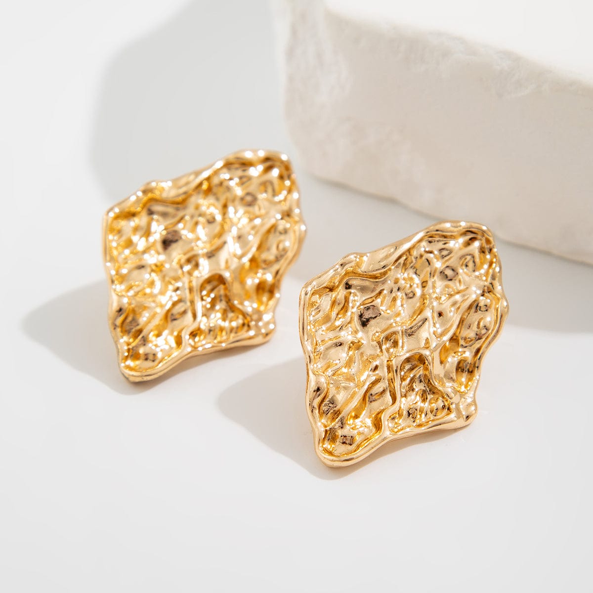 Chunky Irregular Textured Square Stud Earrings