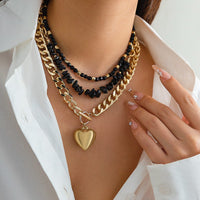 Thumbnail for Chunky Layered 3Pcs Heart Pendant Crystal Beaded Curb Chain Necklace Set