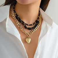 Thumbnail for Chunky Layered 3Pcs Heart Pendant Crystal Beaded Curb Chain Necklace Set