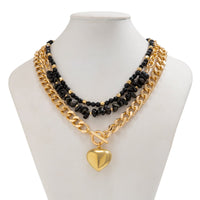 Thumbnail for Chunky Layered 3Pcs Heart Pendant Crystal Beaded Curb Chain Necklace Set