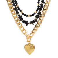 Thumbnail for Chunky Layered 3Pcs Heart Pendant Crystal Beaded Curb Chain Necklace Set