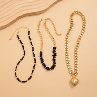 Thumbnail for Chunky Layered 3Pcs Heart Pendant Crystal Beaded Curb Chain Necklace Set