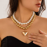 Thumbnail for Chunky Layered Heart Pendant Pearl Chain Necklace Set