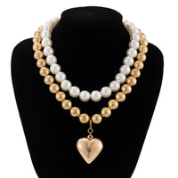 Thumbnail for Chunky Layered Heart Pendant Pearl Chain Necklace Set