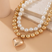 Thumbnail for Chunky Layered Heart Pendant Pearl Chain Necklace Set