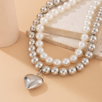 Thumbnail for Chunky Layered Heart Pendant Pearl Chain Necklace Set