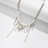 Thumbnail for Chunky Layered Heart Pendant Pearl Curb Chain Necklace - ArtGalleryZen