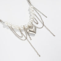 Thumbnail for Chunky Layered Heart Pendant Pearl Curb Chain Necklace - ArtGalleryZen