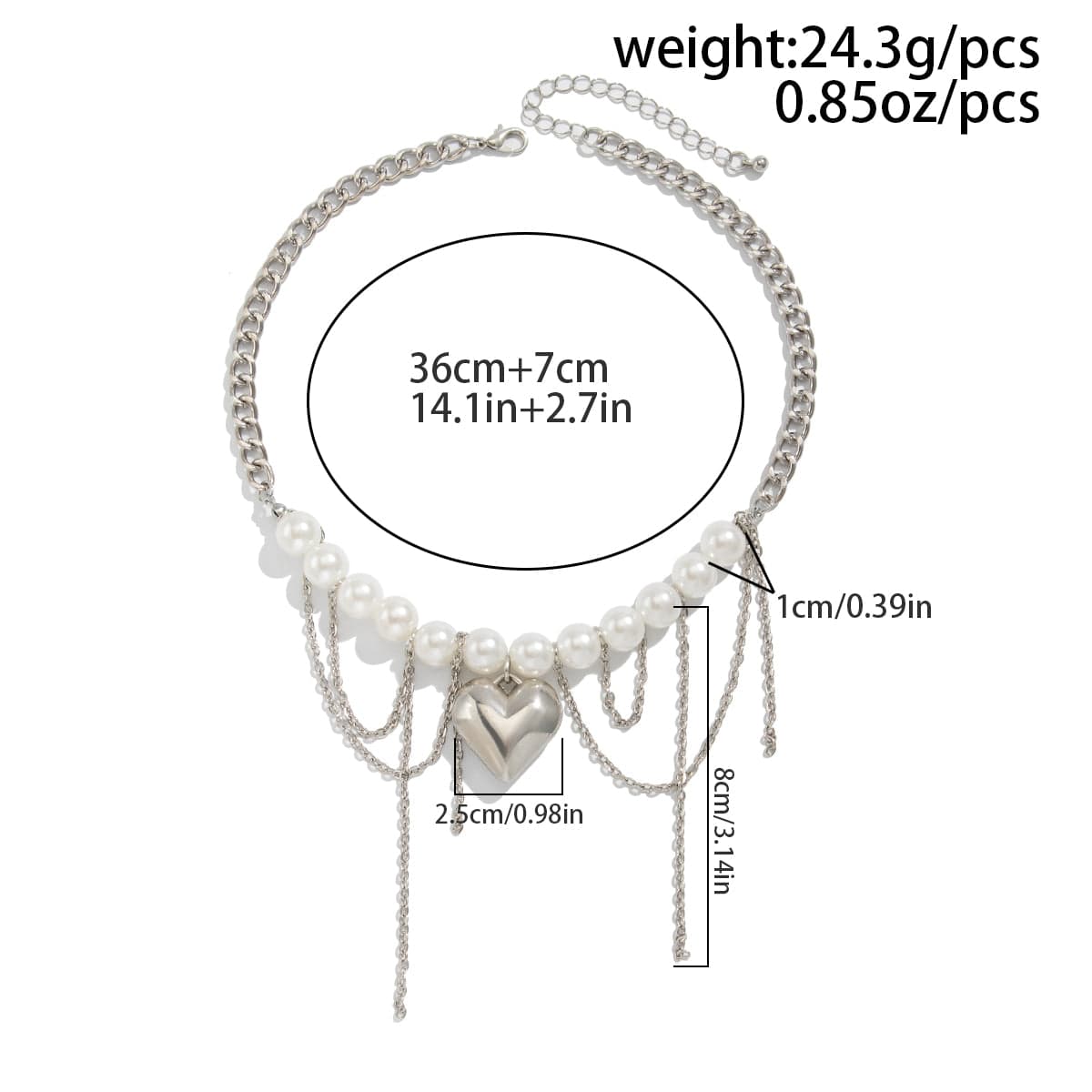 Chunky Layered Heart Pendant Pearl Curb Chain Necklace - ArtGalleryZen