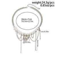 Thumbnail for Chunky Layered Heart Pendant Pearl Curb Chain Necklace - ArtGalleryZen