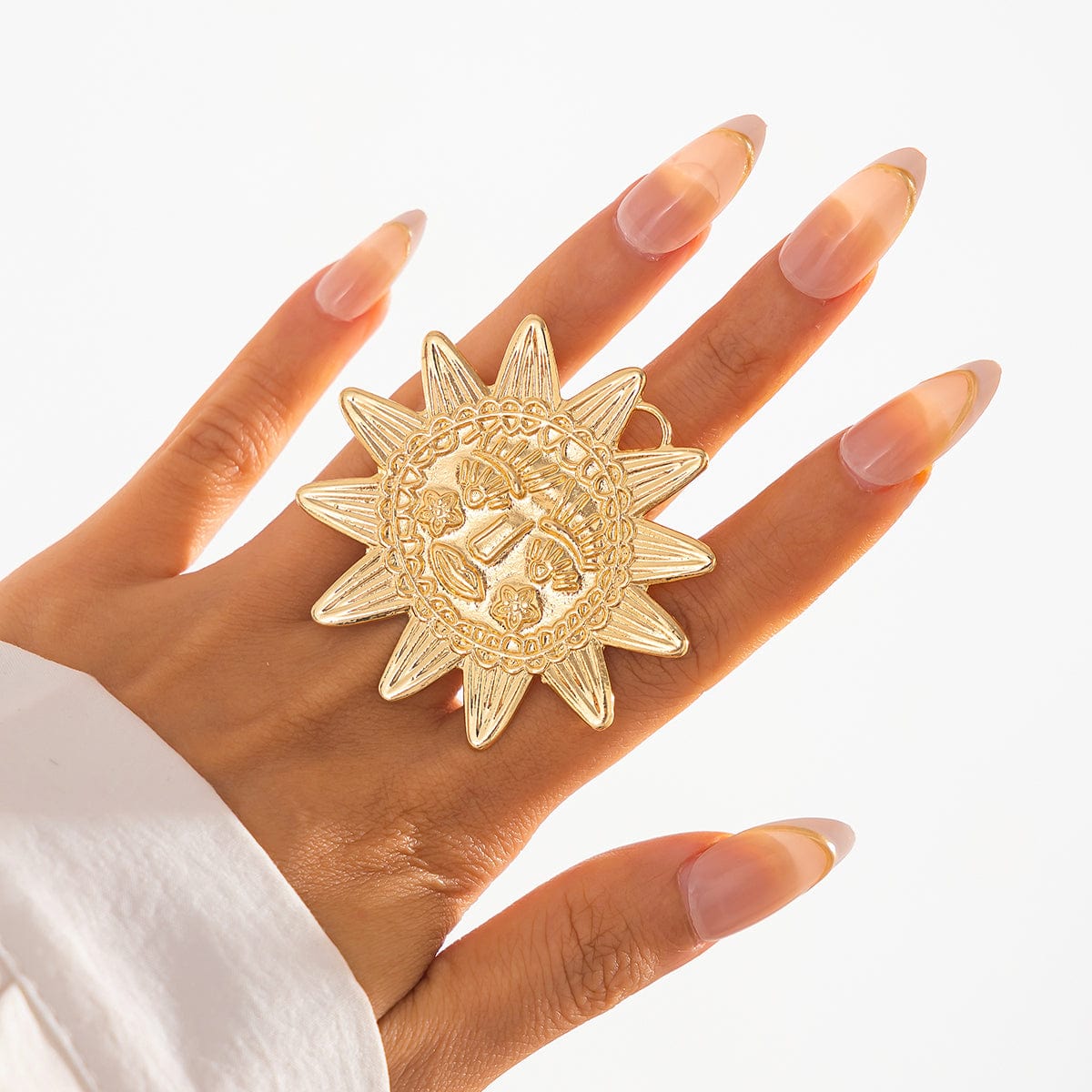 Chunky Relief Smile Sun Open Ring - ArtGalleryZen