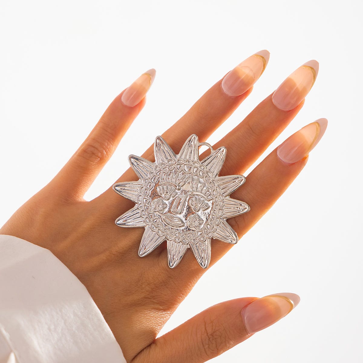 Chunky Relief Smile Sun Open Ring - ArtGalleryZen