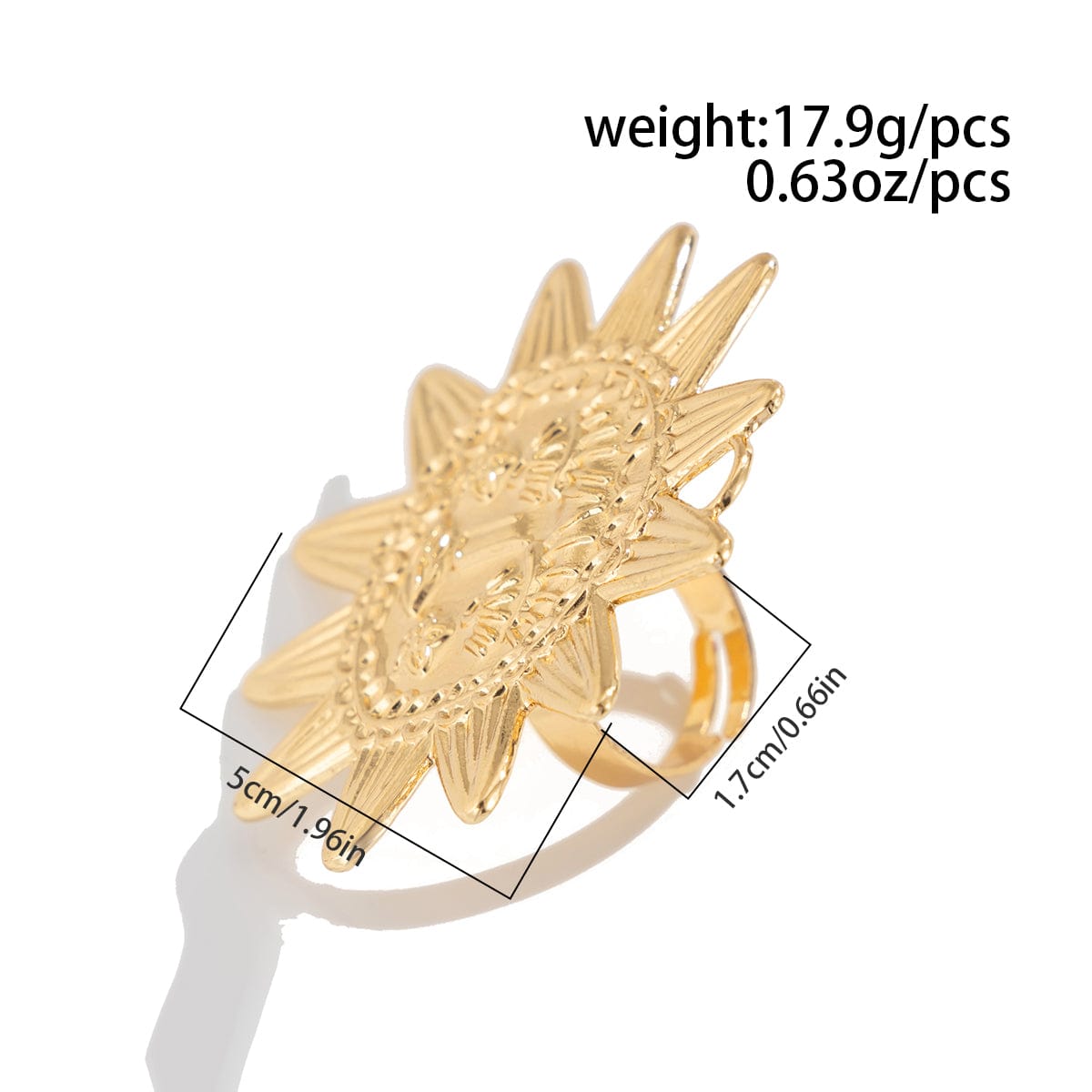 Chunky Relief Smile Sun Open Ring - ArtGalleryZen