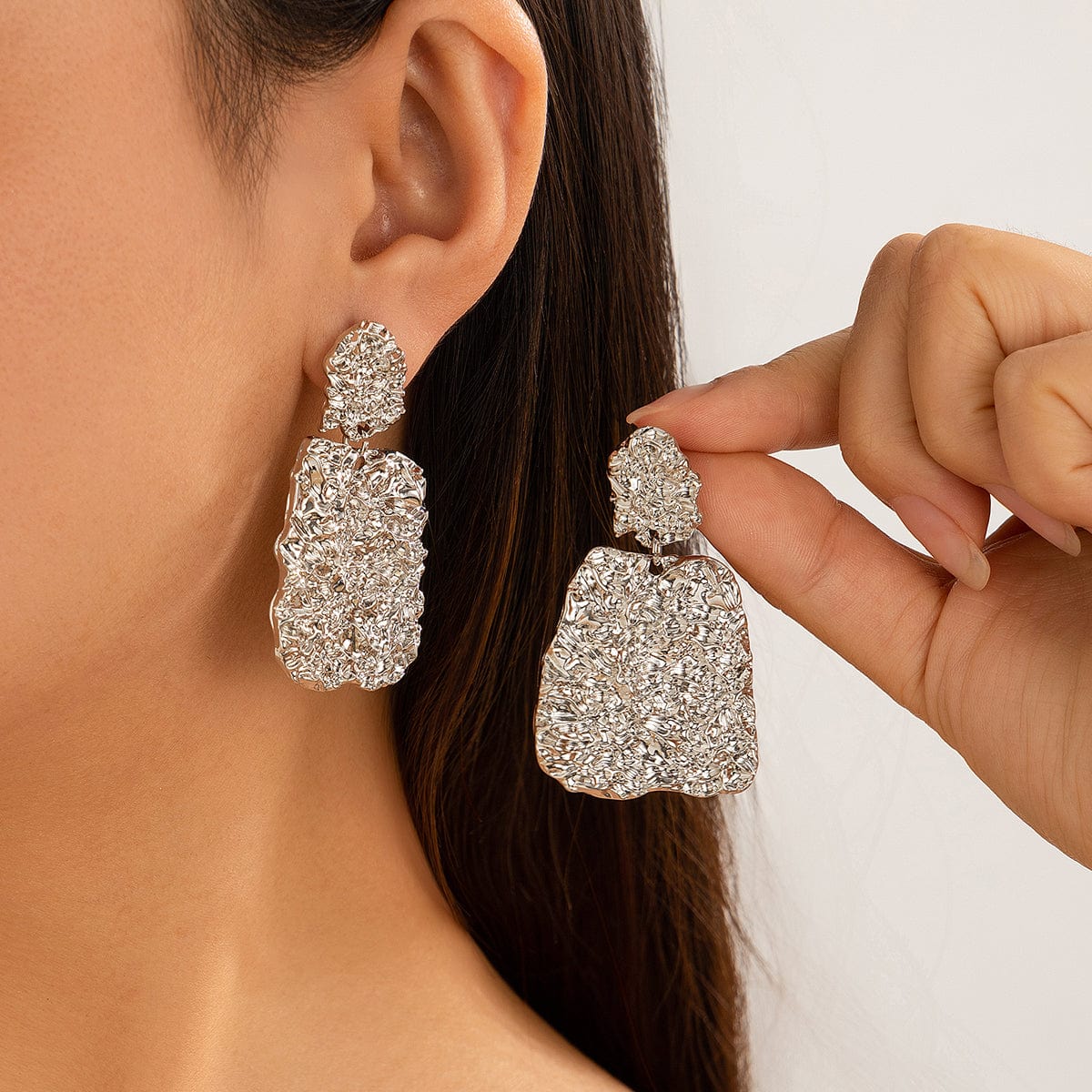 Chunky Textured Trapezoidal Shape Dangle Earrings