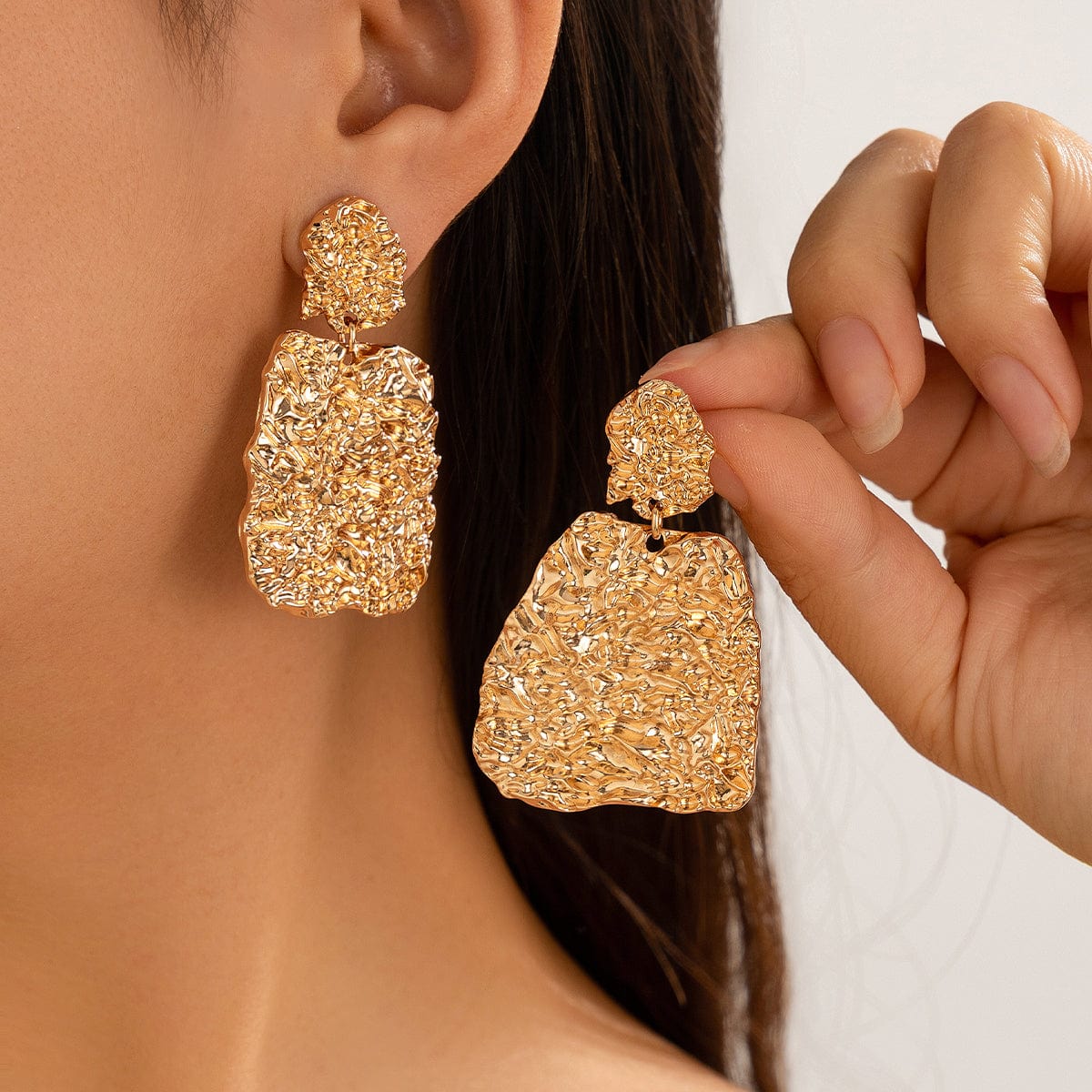 Chunky Textured Trapezoidal Shape Dangle Earrings