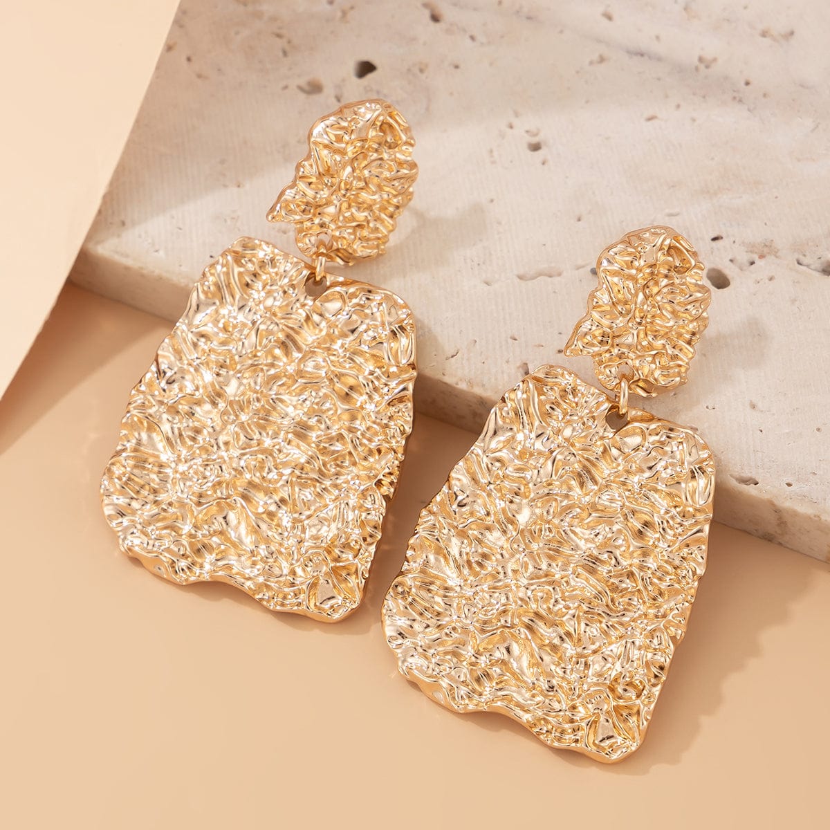 Chunky Textured Trapezoidal Shape Dangle Earrings