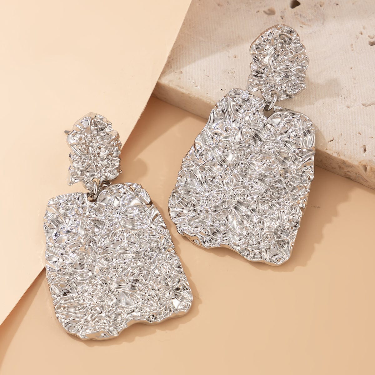 Chunky Textured Trapezoidal Shape Dangle Earrings