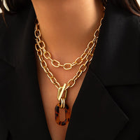 Thumbnail for Classic 2pcs Chunky Leopard Hoop Pendant Curb Chain Necklace Set