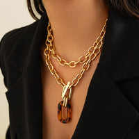 Thumbnail for Classic 2pcs Chunky Leopard Hoop Pendant Curb Chain Necklace Set