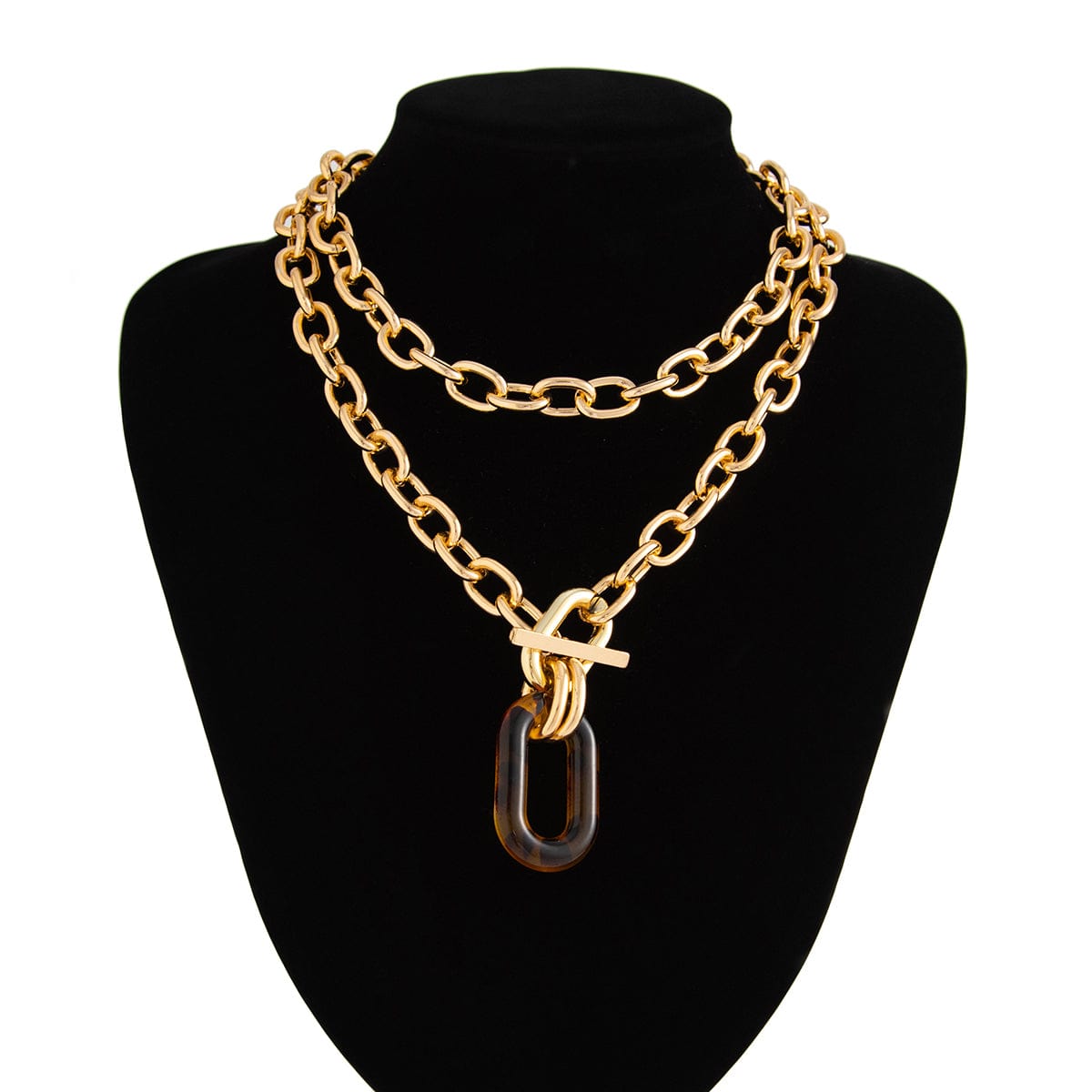 Classic 2pcs Chunky Leopard Hoop Pendant Curb Chain Necklace Set