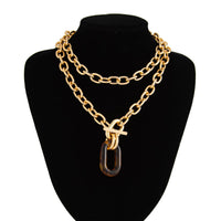 Thumbnail for Classic 2pcs Chunky Leopard Hoop Pendant Curb Chain Necklace Set