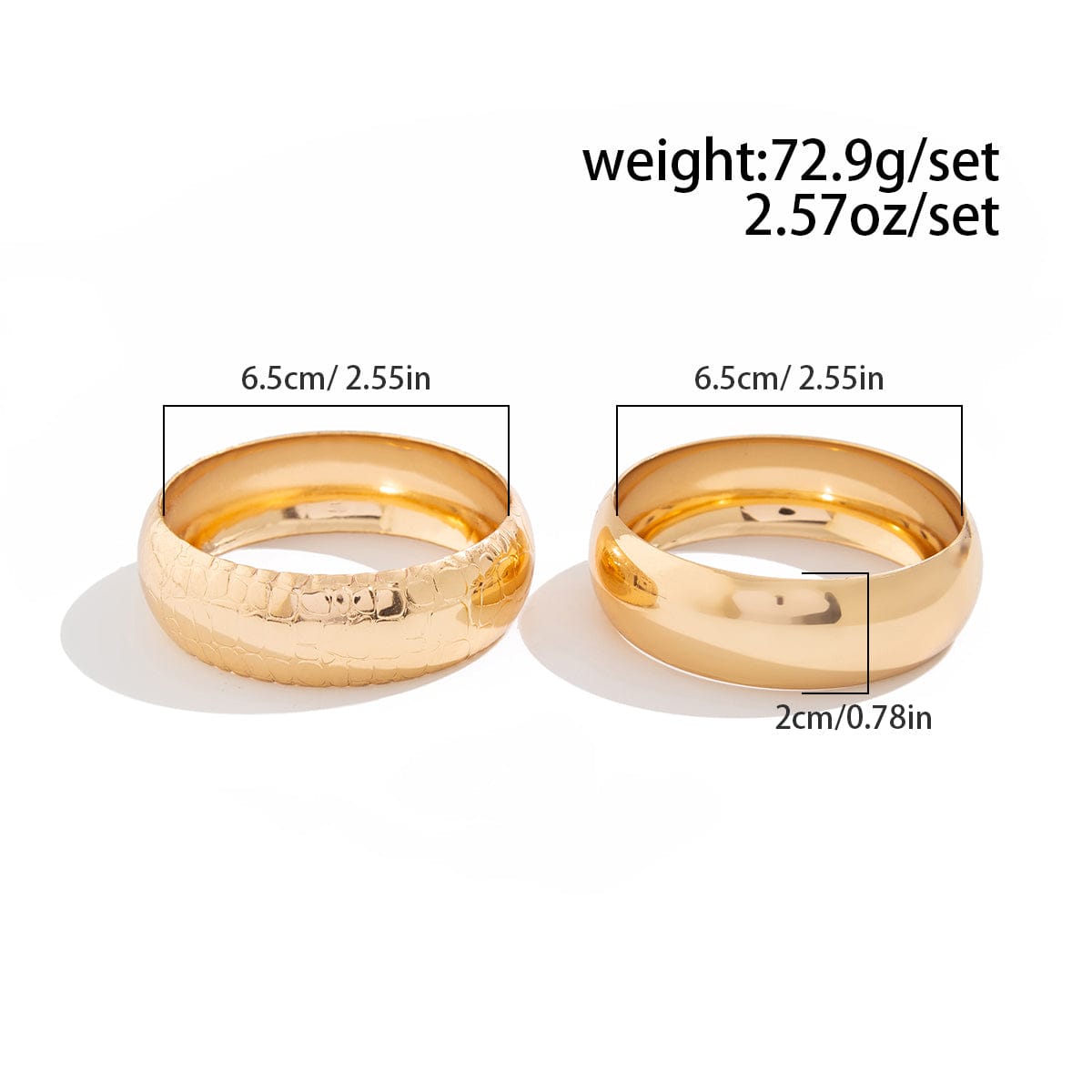 Classic 2pcs Gold Silver Plated Glossy Textured Bangle Bracelet Set