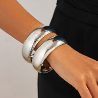 Thumbnail for Classic 2pcs Gold Silver Plated Glossy Textured Bangle Bracelet Set